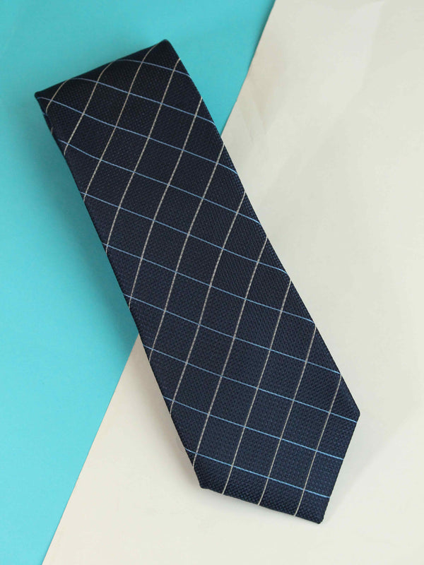 Navy Blue Check Woven Silk Necktie