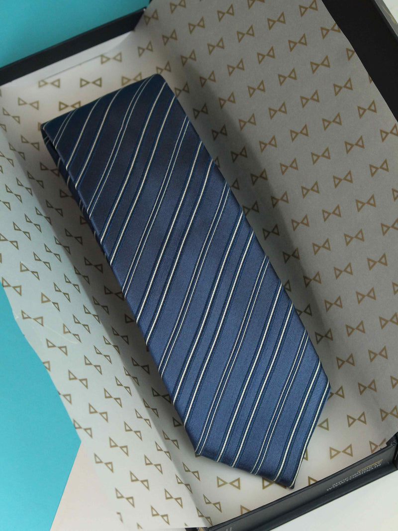 Blue Stripe Woven Silk Necktie