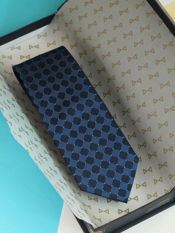 Navy Blue Geometric Woven Silk Necktie