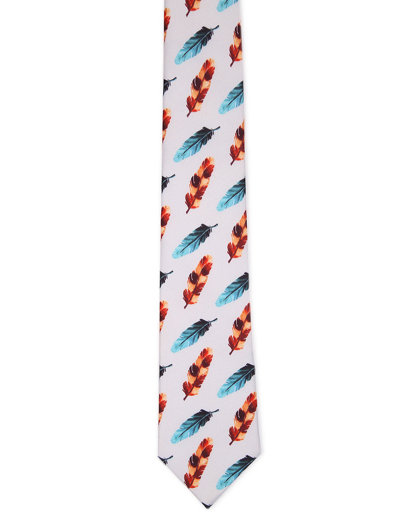 White Feather Printed Necktie