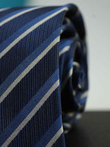 Navy Blue Stripe Woven Silk Necktie