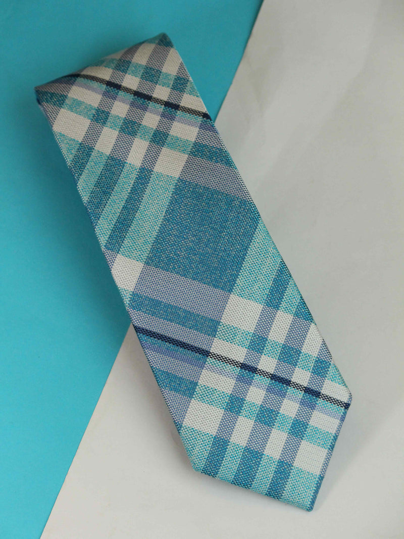 Blue Check Woven Silk Necktie