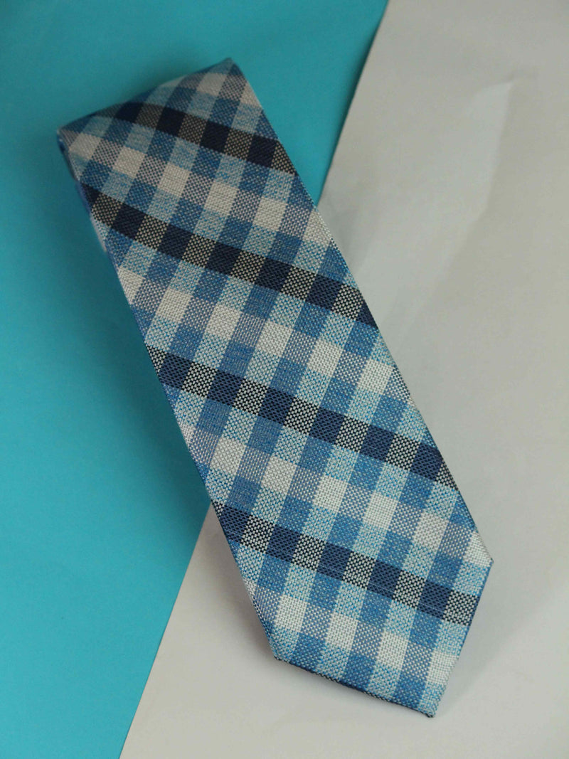 Blue Check Woven Silk Necktie