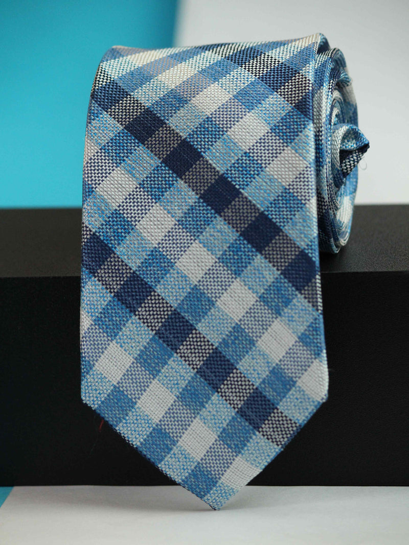 Blue Check Woven Silk Necktie