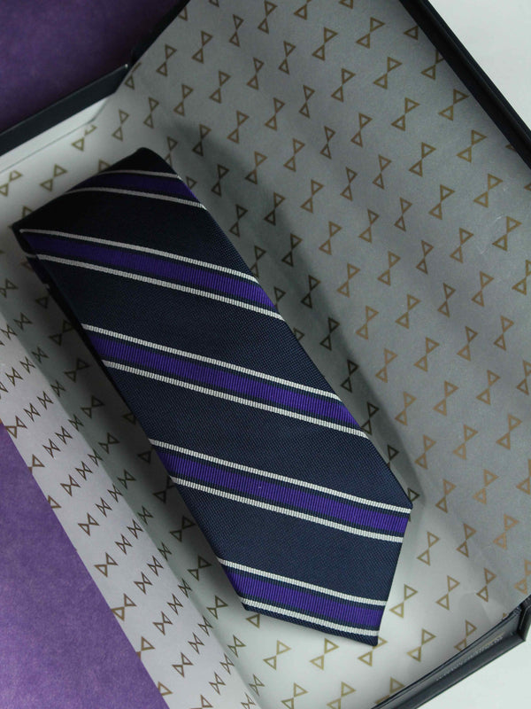 Black & Purple Stripe Woven Silk Necktie