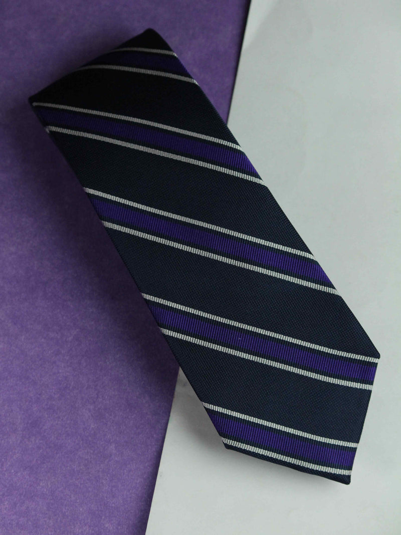 Black & Purple Stripe Woven Silk Necktie