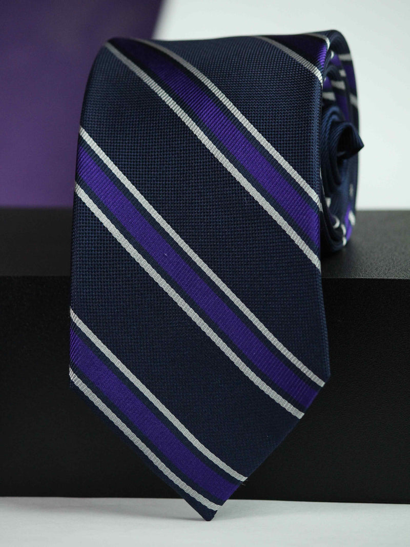 Black & Purple Stripe Woven Silk Necktie