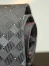 Grey Geometric Woven Silk Necktie