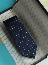 Navy Blue Polka Woven Silk Necktie