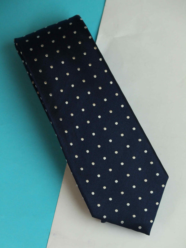Navy Blue Polka Woven Silk Necktie