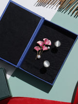 Pink Brooch and Off-White Cufflink Gift Set