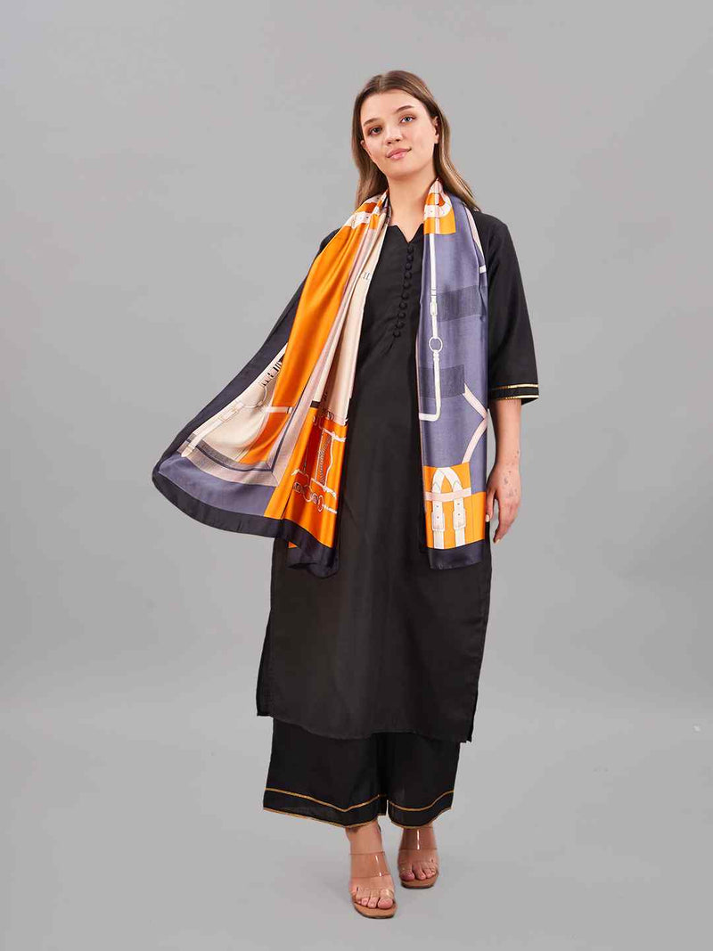 Blue & Orange Belt Printed Stole