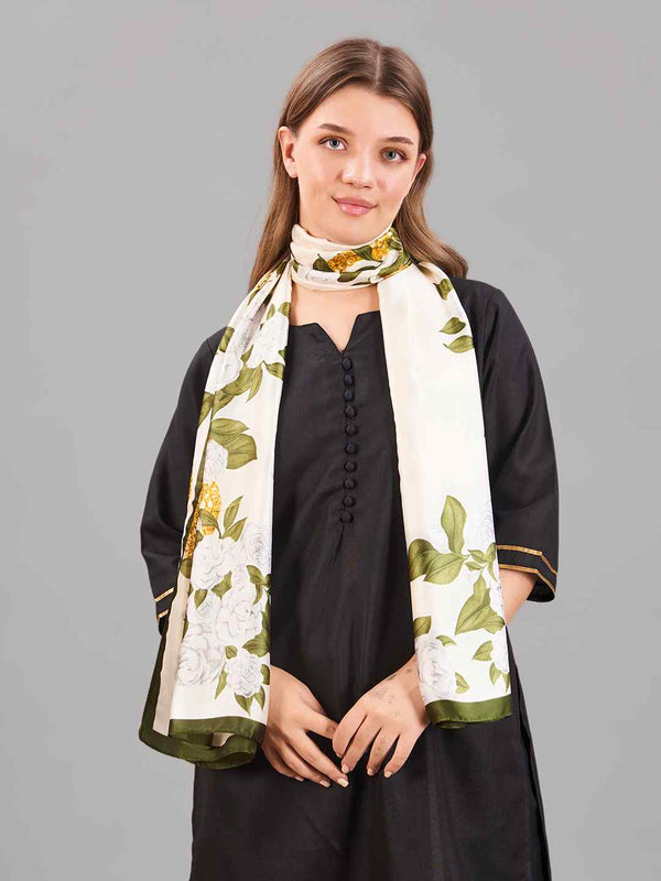 Cream Floral Printed Stole