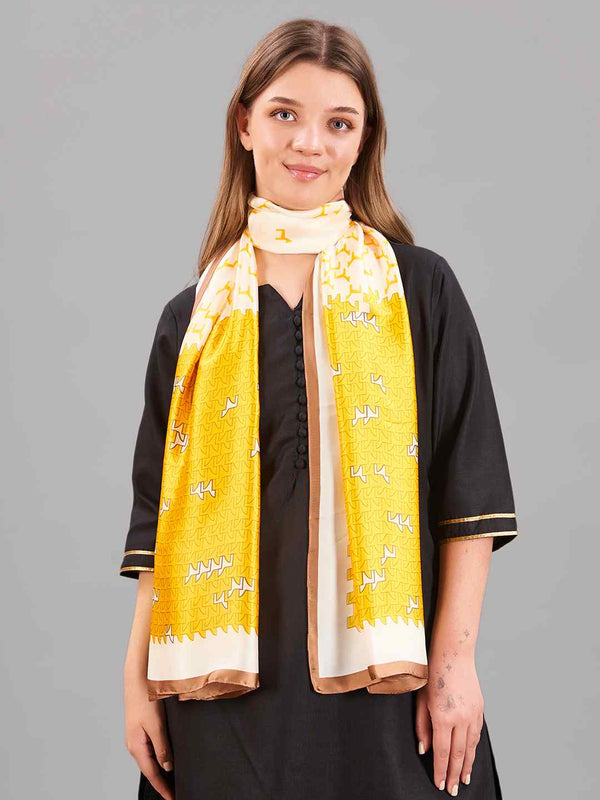 Cream & Yellow Horse Printed Stole