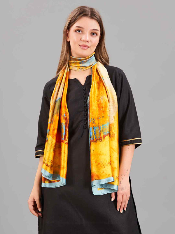 Orange Landscape Printed Stole