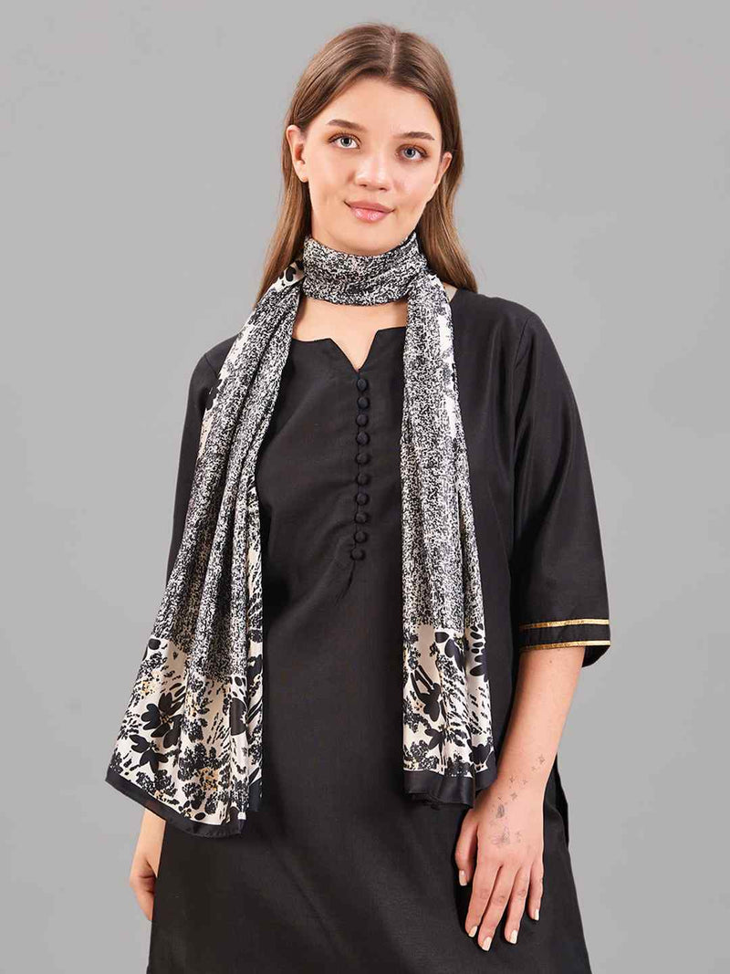 Grey Floral Printed Stole