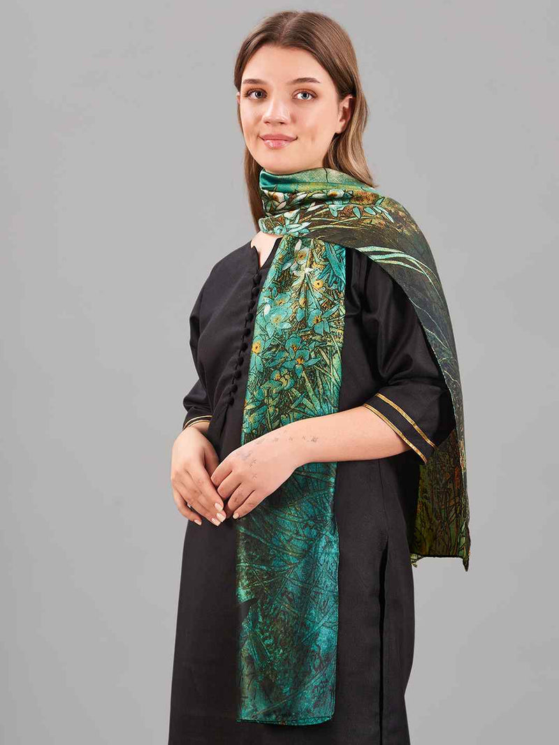 Green Floral Printed Stole