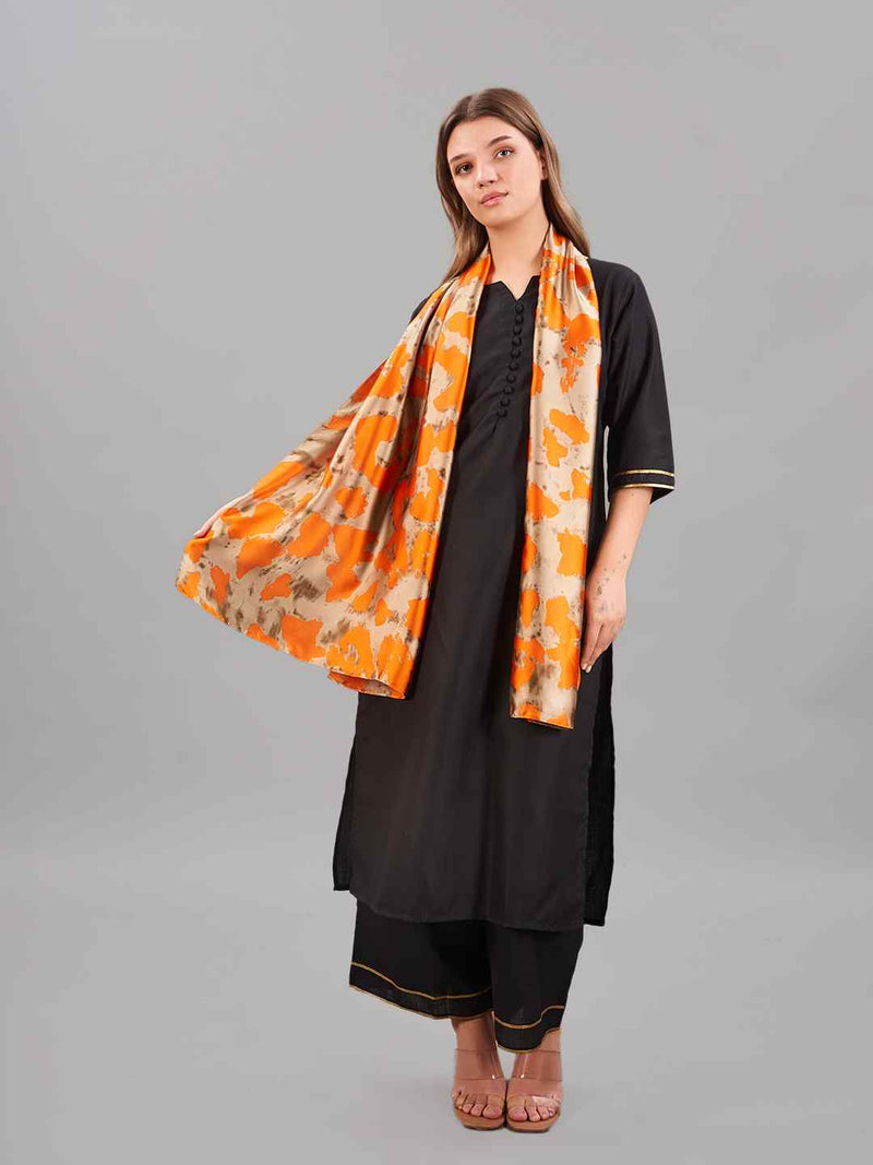 Orange Abstract Printed Stole