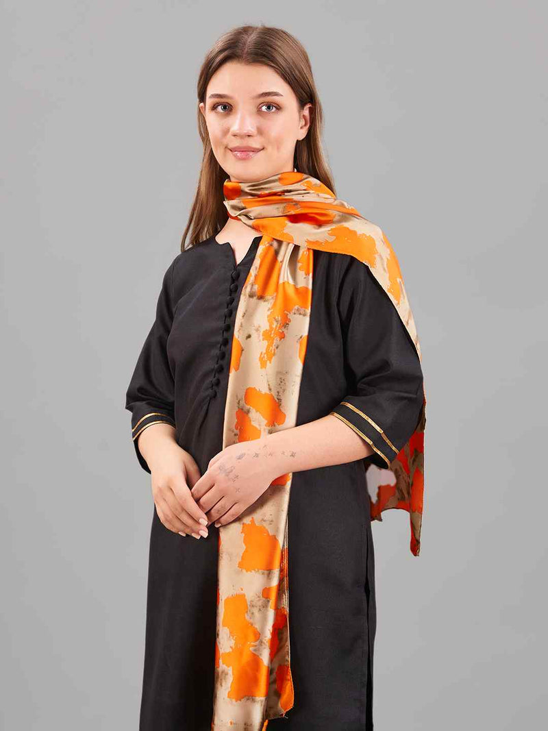 Orange Abstract Printed Stole