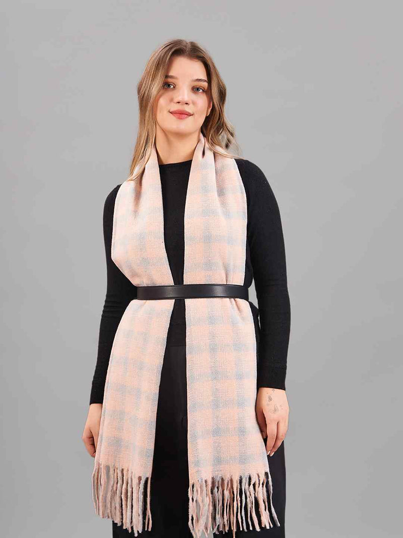 Grey & Pink Check Woolen Muffler