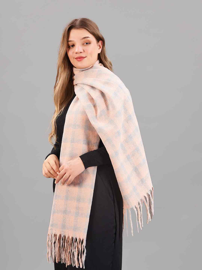 Grey & Pink Check Woolen Muffler