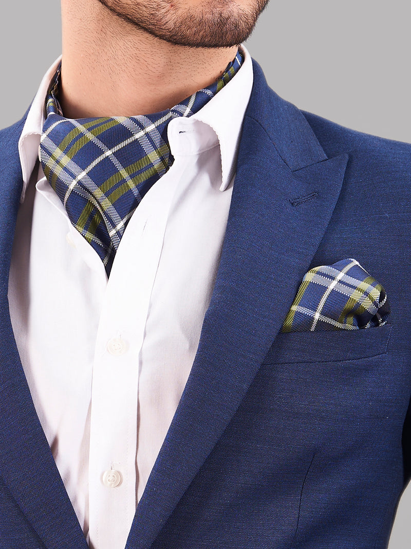 Blue Check Woven Cravat & Pocket Square Set