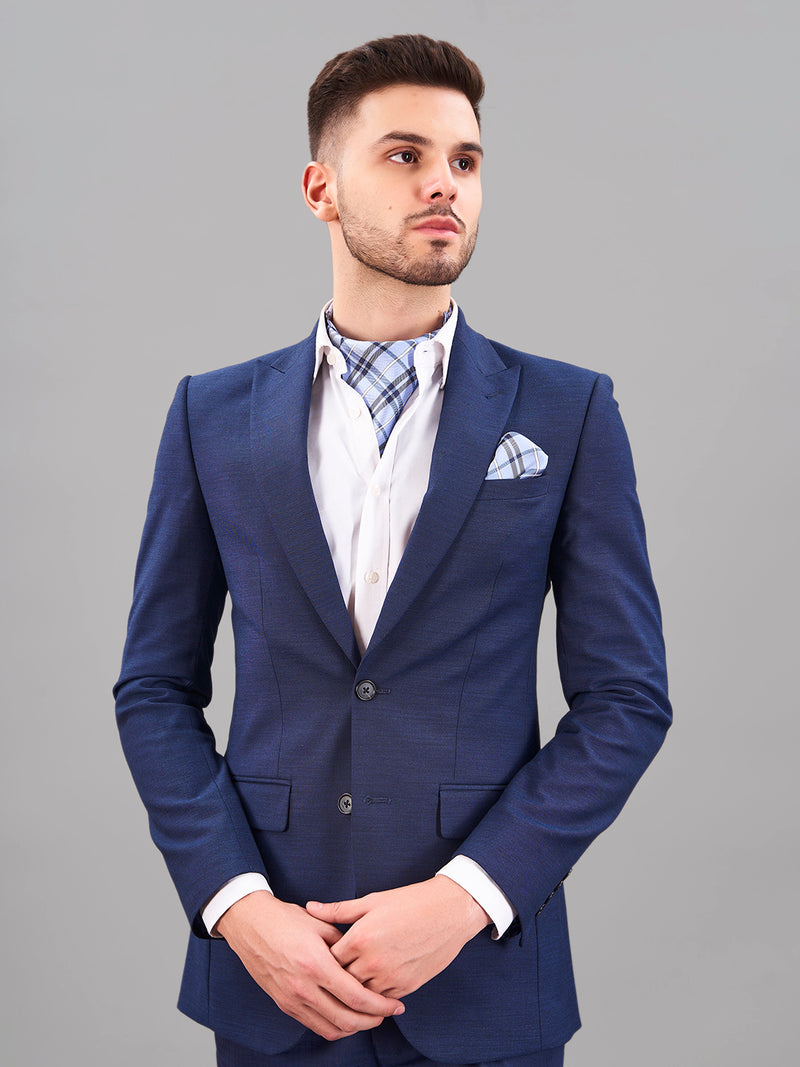 Blue Check Woven Cravat & Pocket Square Set