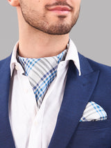 Blue Check Woven Cravat & Pocket Square Set