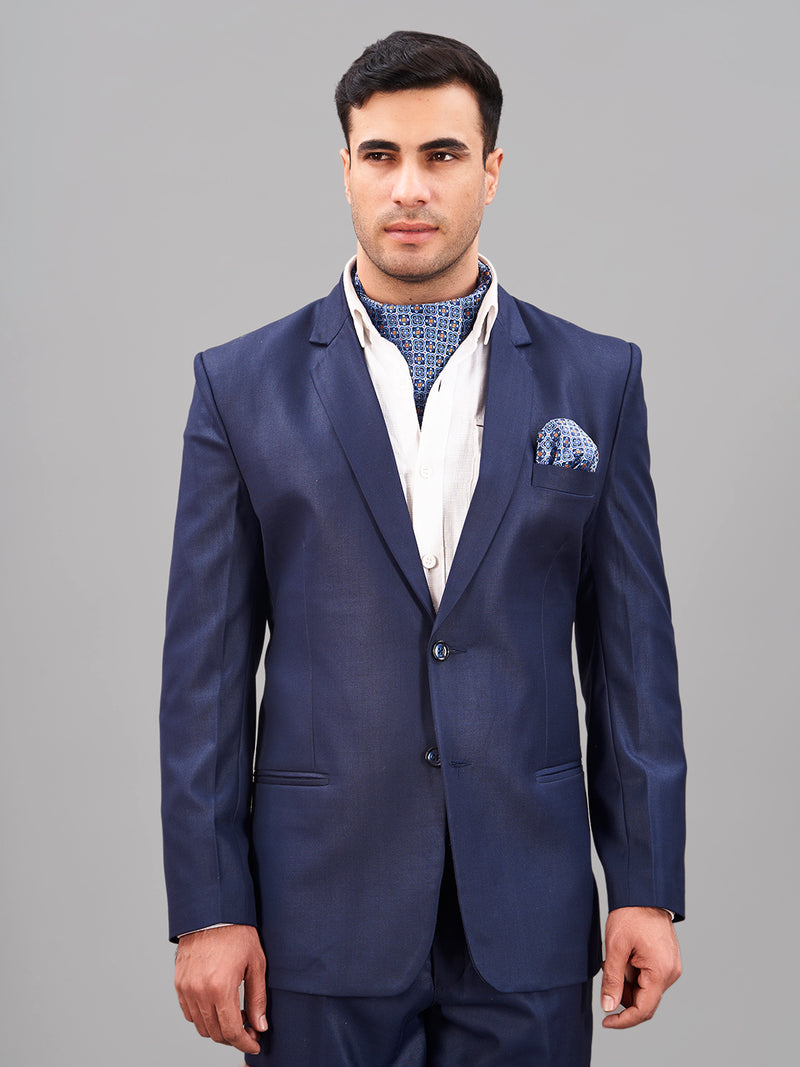 Blue Geometric Woven Cravat & Pocket Square Set