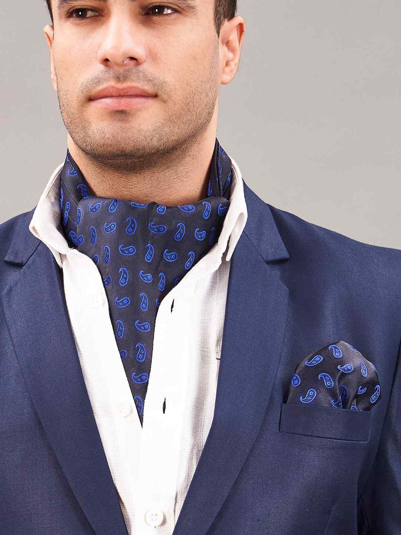 Blue Paisley Woven Ascot & Pocket Square