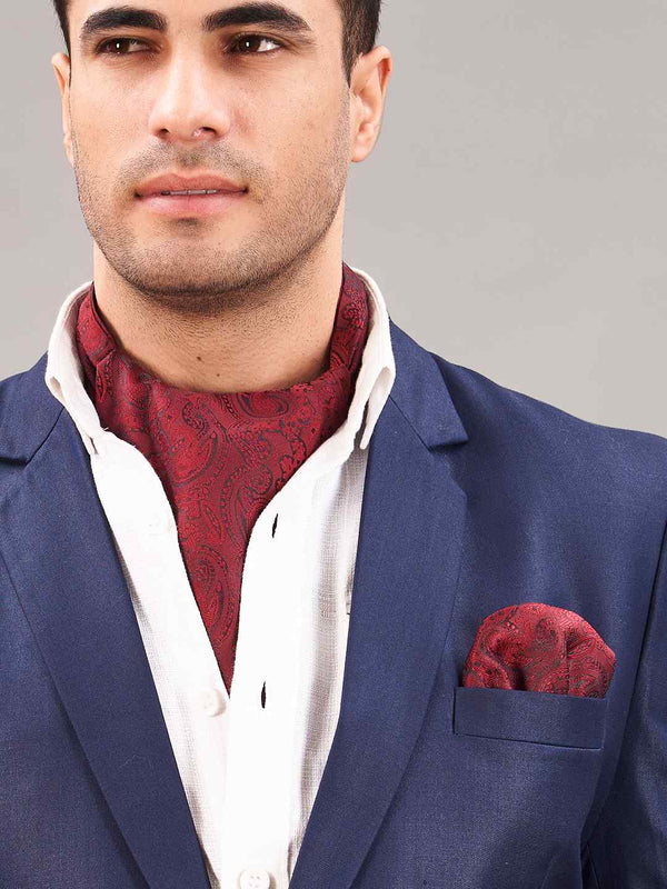 Maroon Paisley Woven Ascot & Pocket Square