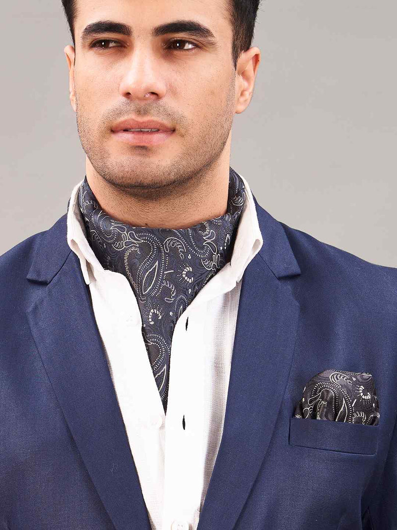 Blue Paisley Woven Ascot & Pocket Square