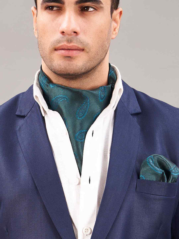 Green Paisley Woven Ascot & Pocket Square