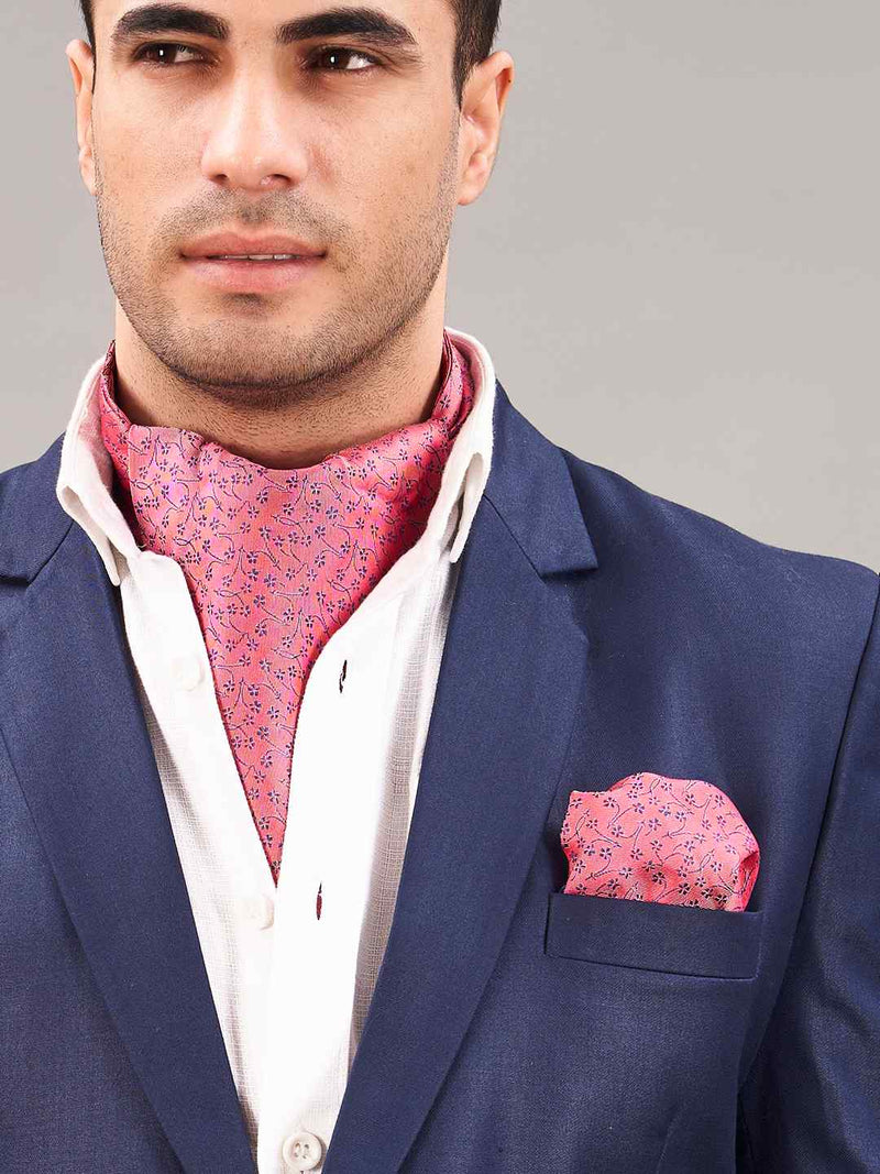 Pink Floral Woven Ascot & Pocket Square