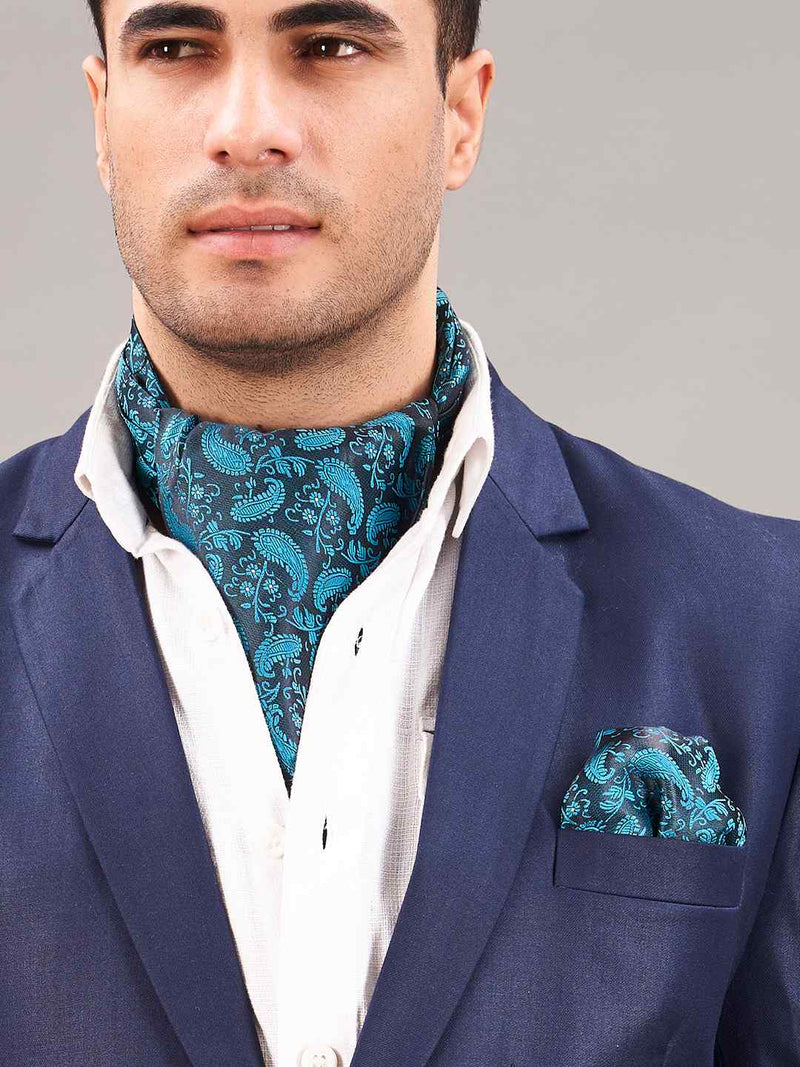 Blue Paisley Woven Ascot & Pocket Square