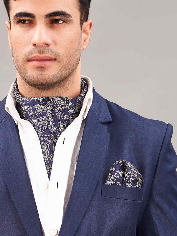 Blue Paisley Woven Ascot & Pocket Square