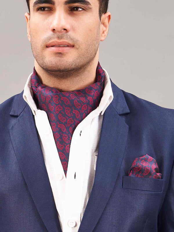 Blue Paisley Woven Ascot & Pocket Square