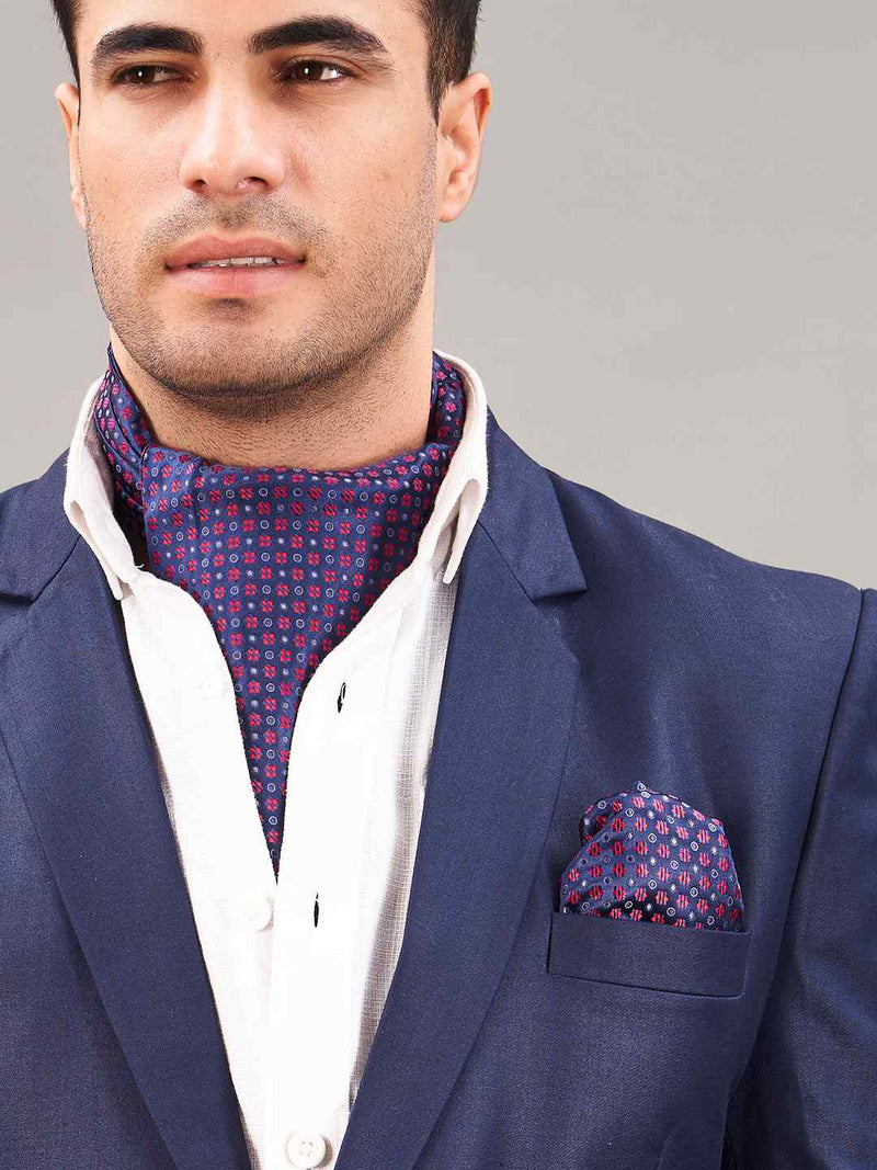 Blue Floral Woven Ascot & Pocket Square