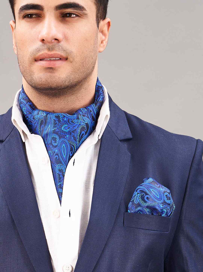 Blue Paisley Woven Ascot & Pocket Square