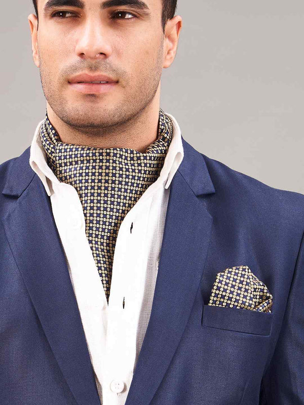 Blue Geometric Woven Ascot & Pocket Square