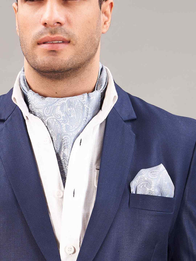 Sky blue Paisley Woven Ascot & Pocket Square