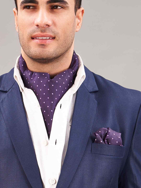 Purple Polka Woven Ascot & Pocket Square