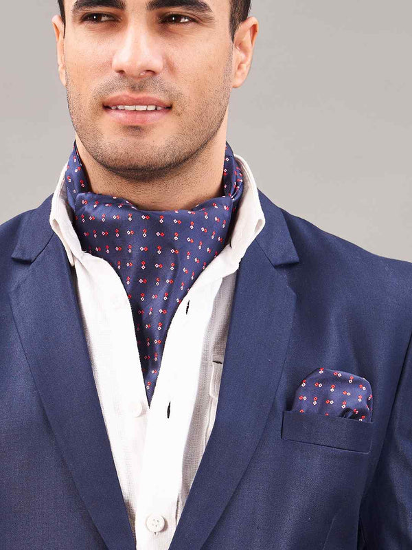 Blue Geometric Woven Ascot & Pocket Square