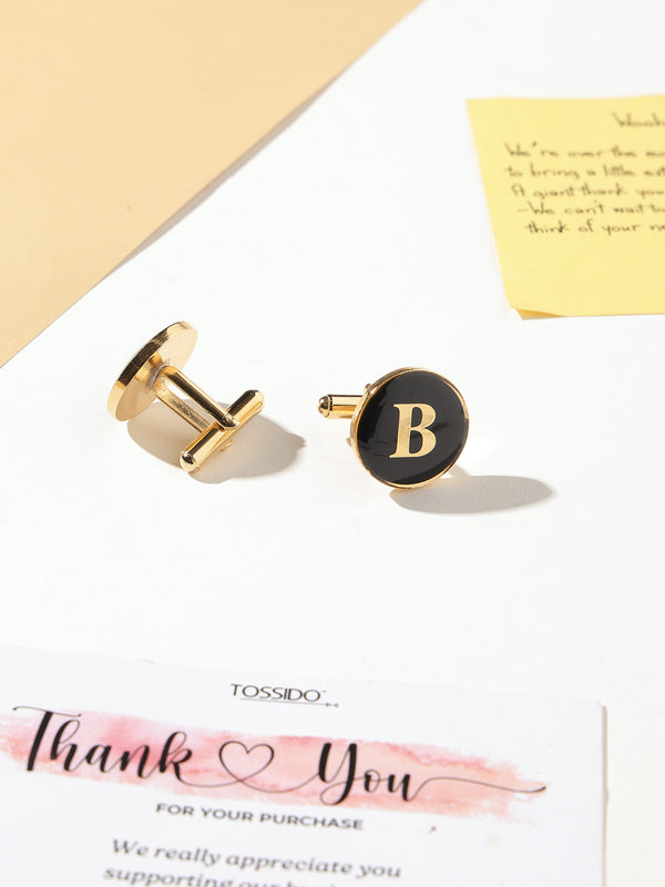 Alphabet B Cufflink ( Black & Gold )