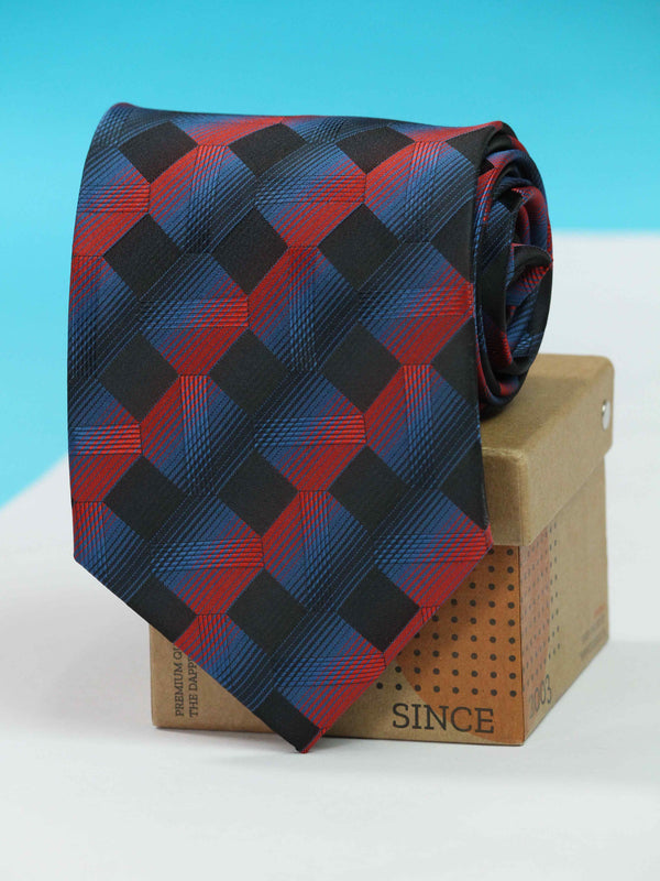 Blue & Red Geometric Handmade Broad Necktie