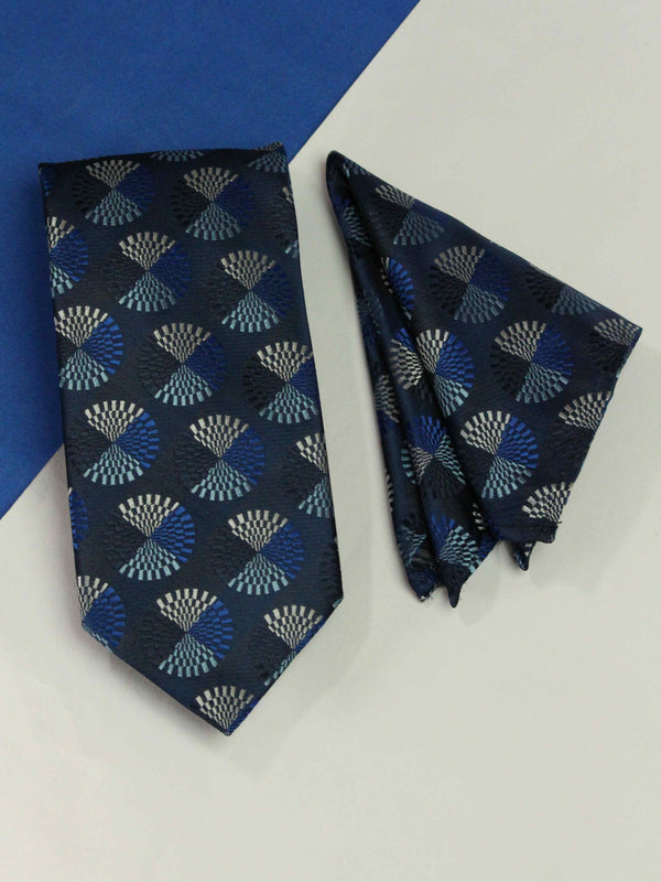 Blue Geometric Broad Necktie & Pocket Square Giftset