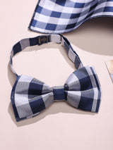 Navy & White Check Bow Tie & Pocket Square Set