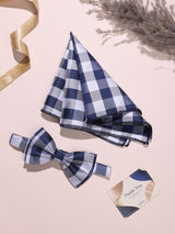 Navy & White Check Bow Tie & Pocket Square Set