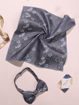 Grey Floral Bow Tie & Pocket Square Set