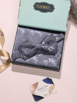 Grey Floral Bow Tie & Pocket Square Set